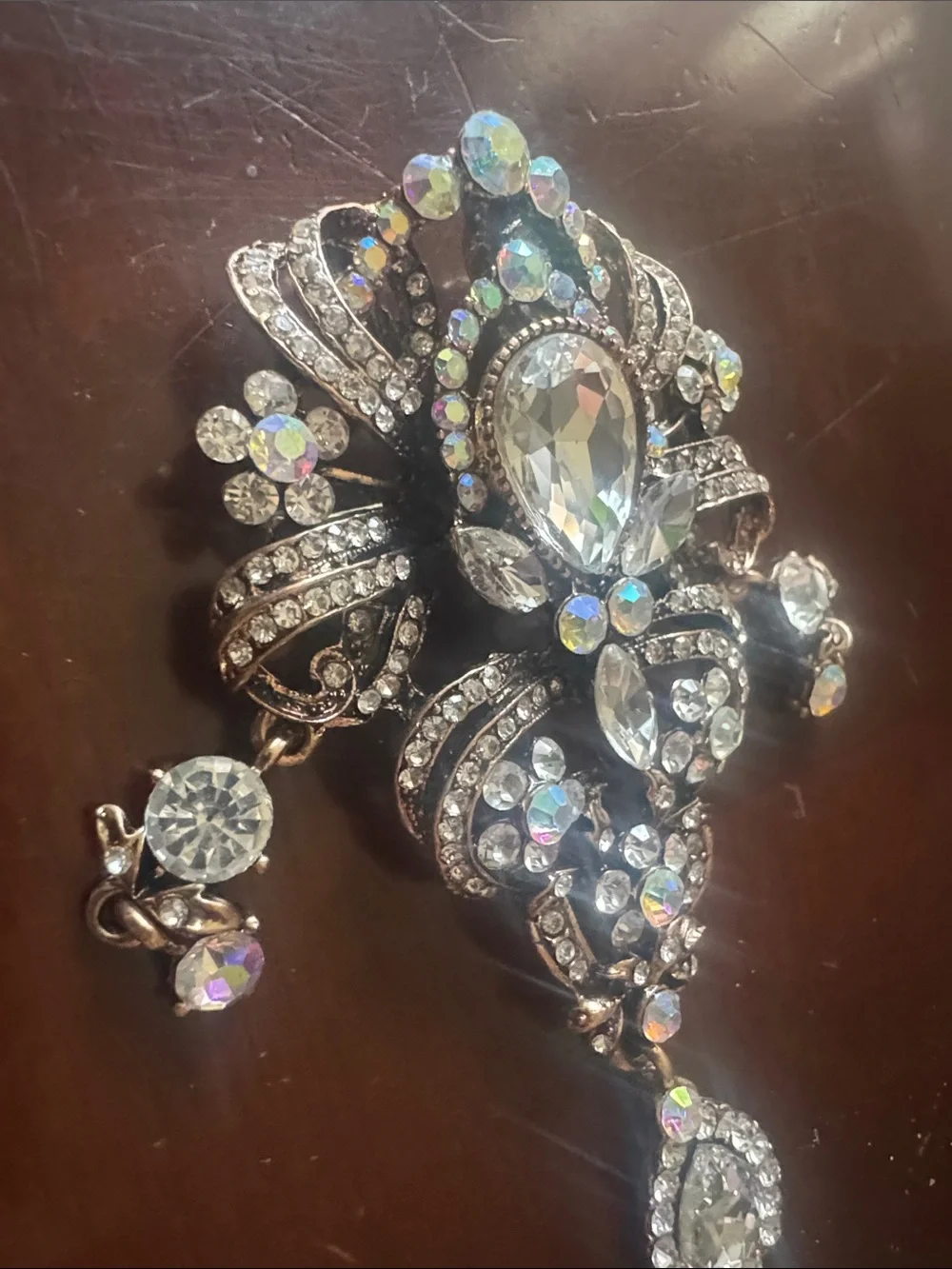 Aurora Crystal Teardrop Statement Brooch - Clear